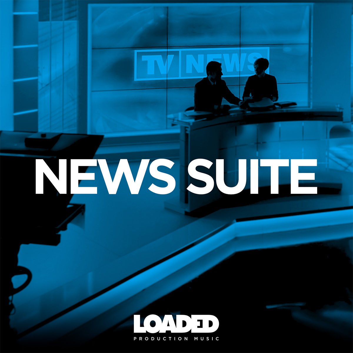 TV News Studio with blue hue overlay