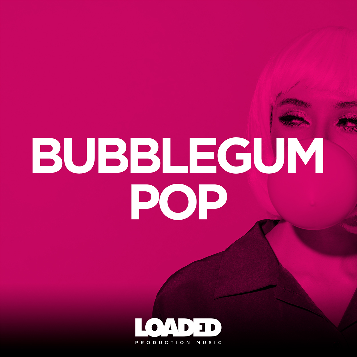 A person with blonde hair blows a bubble-gum bubble