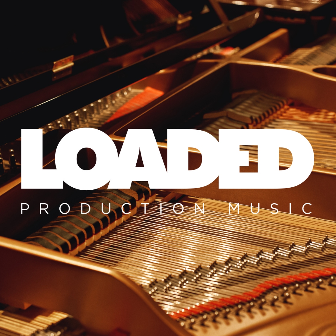A piano behind Loaded Production Music logo