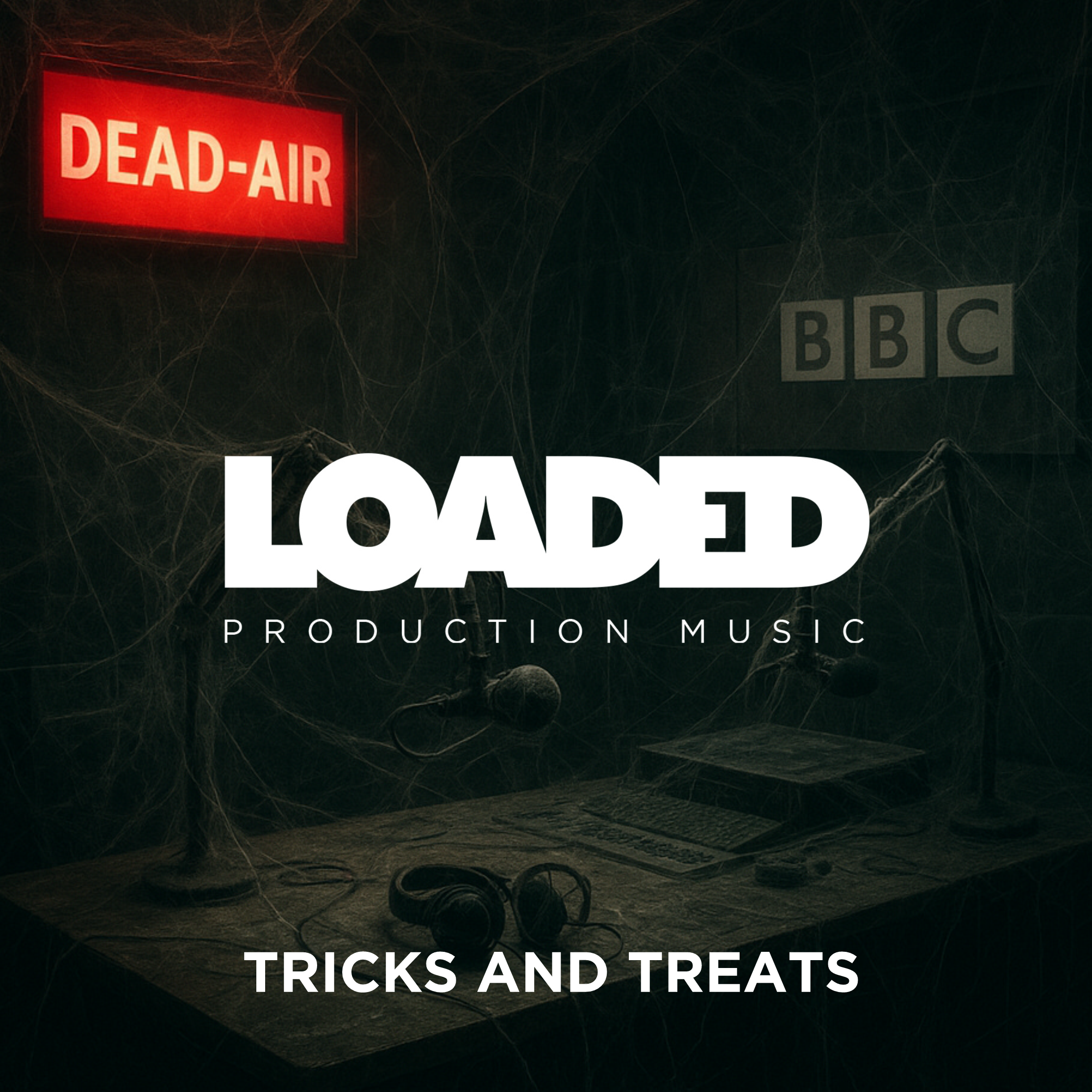 spooky looking BBC radio studio with Loaded production music logo