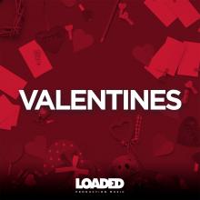 Artwork for LPM Valentines playlist. Red with love hearts background.